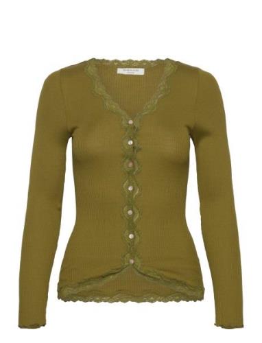 Silk Cardigan W/ Lace Green Rosemunde