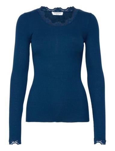 Silk T-Shirt W/ Lace Blue Rosemunde