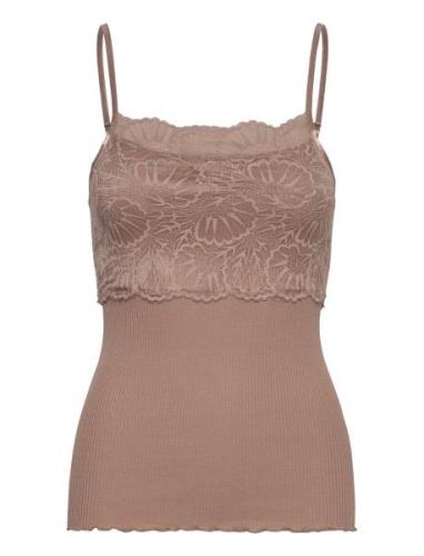 Silk Strap Top W/ Lace Brown Rosemunde