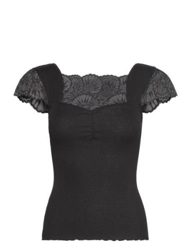 Silk T-Shirt W/ Lace Black Rosemunde