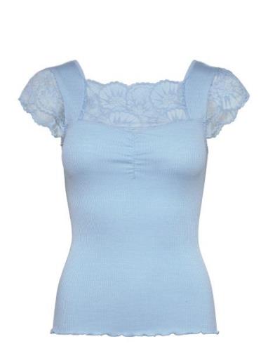 Silk T-Shirt W/ Lace Blue Rosemunde