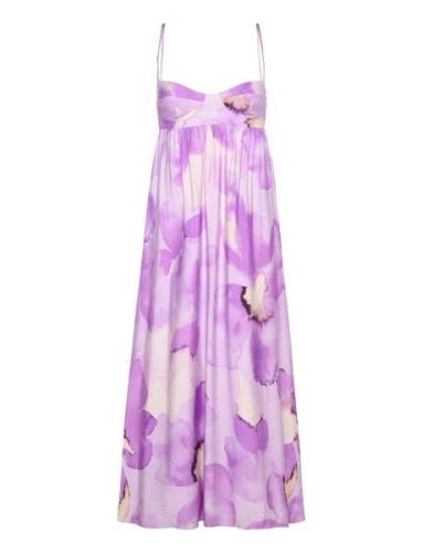 Lenora Printed Midi Dress Purple Bardot