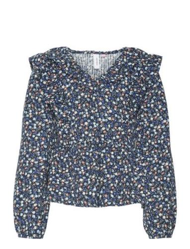 Vmfia Ls V-Neck Crop Top Wvn Girl Blue Vero Moda Girl