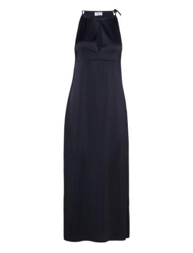 Gathered Neck Satin Dress Navy Filippa K