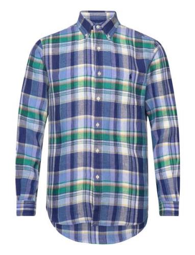 Custom Fit Plaid Linen Shirt Blue Polo Ralph Lauren
