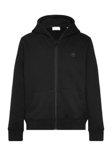 Badge Zip Hood Sweat - Gots/Vegan Black Knowledge Cotton Apparel