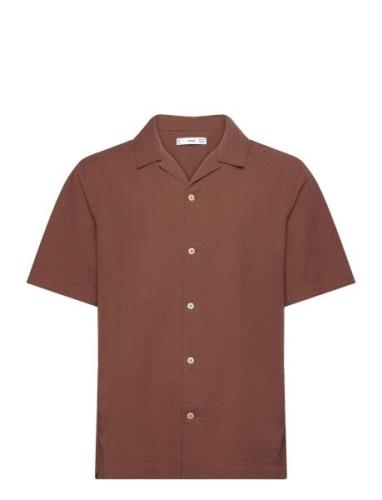 Regular-Fit 100% Seersucker Cotton Shirt Brown Mango