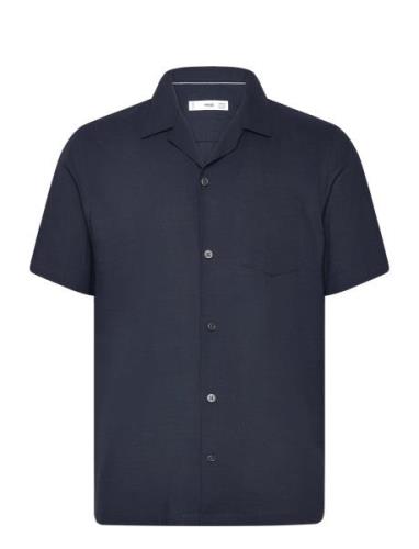 Regular-Fit 100% Seersucker Cotton Shirt Navy Mango