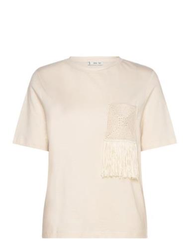 Crochet Detail T-Shirt Cream Mango