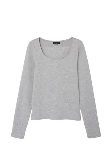 Nlfnove Ls Deep O-Neck Short Top Grey LMTD