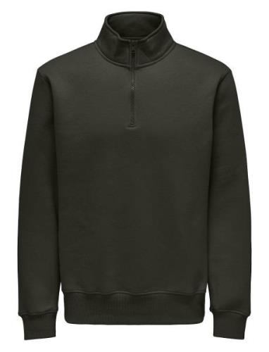 Onsconnor Reg 1/4 Zip Sweat Khaki ONLY & SONS