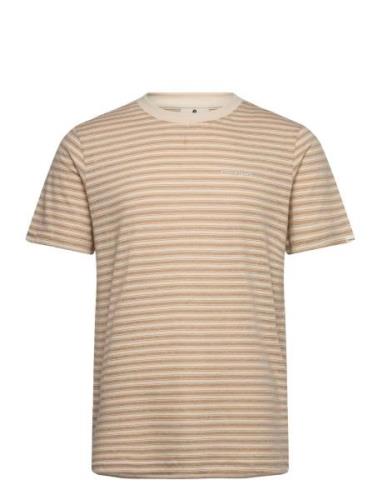 Akrod S/S Cot/Linen Stripe Tee Beige Anerkjendt