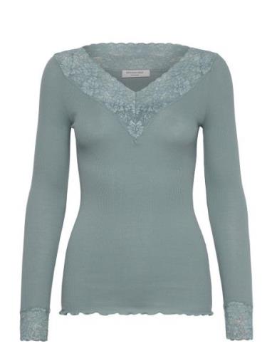 Organic T-Shirt W/ Lace Blue Rosemunde