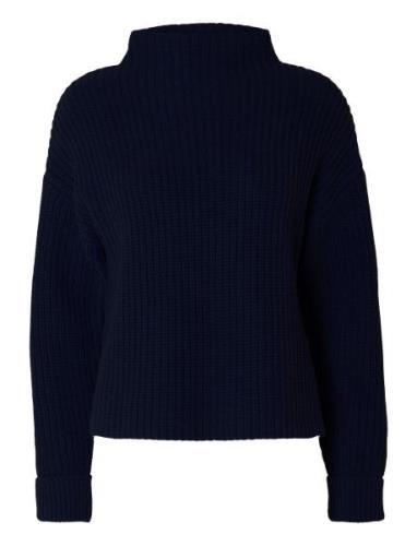 Slfselma Ls Knit T-Neck Navy Selected Femme