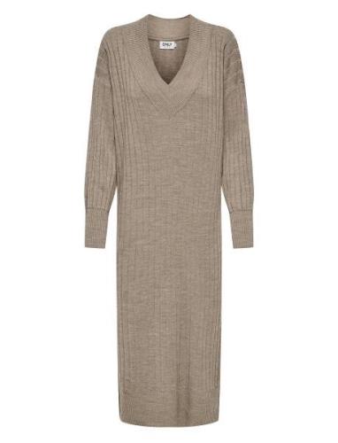 Onlnew Tessa L/S Midi V Dress Knt Noos Beige ONLY