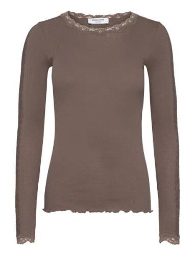 Organic T-Shirt W/ Lace1 Brown Rosemunde