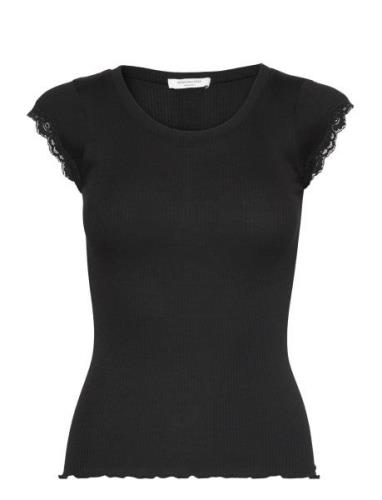 Short Sleeve Top W/ Lace Black Rosemunde