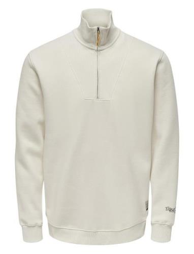 Onsriley Reg 1/4 Zip High Neck Swt Vd White ONLY & SONS