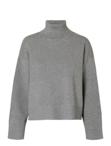 Slfkamma Ls Knit Roll Neck Noos Grey Selected Femme