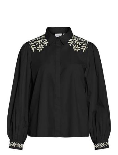 Vicaria L/S Embroidery Shirt/R Black Vila