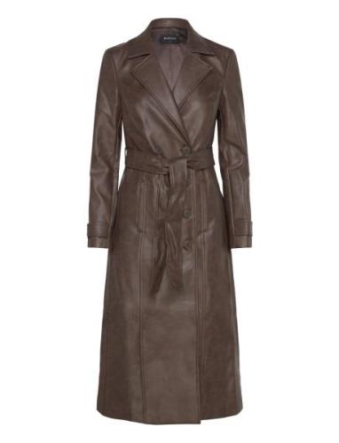 Vegan Leather Trench Coat Brown Bardot