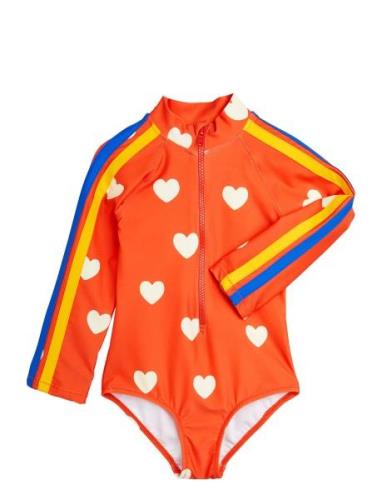 Hearts Aop Ls Uv Swimsuit Red Mini Rodini