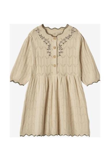 Sunny Embroidered 3/4 Knit Dress Cream Fliink