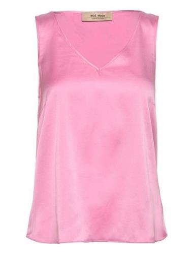 Mmastrid V-Neck Silk Tank Top Pink MOS MOSH