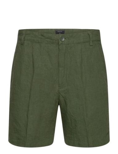 Pleated Linen Shorts Green Percival