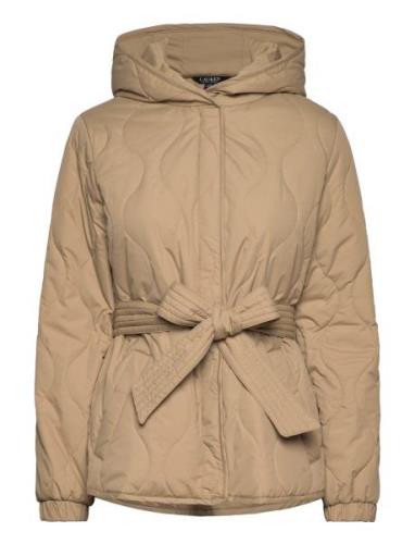 Belted Onion-Quilted Hooded Coat Beige Lauren Ralph Lauren