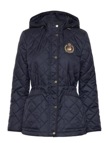 Crest-Patch Diamond-Quilted Hooded Coat Navy Lauren Ralph Lauren