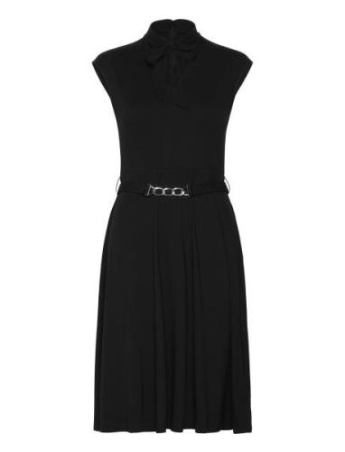 Belted Interlock Tie-Neck Dress Black Lauren Ralph Lauren