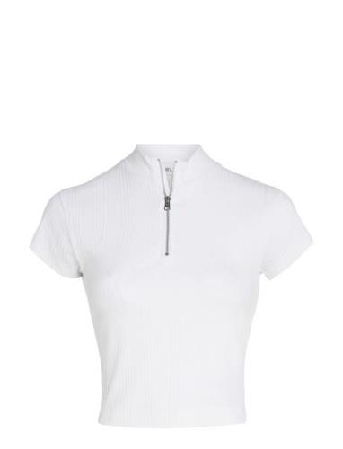 Variegated Rib Half Zip Top White Calvin Klein Jeans