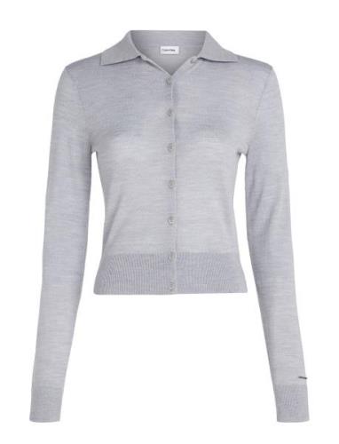 Merino Wool Button Cardi Grey Calvin Klein