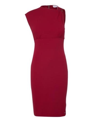 Scuba Crepe Metal Detail Dress Burgundy Calvin Klein