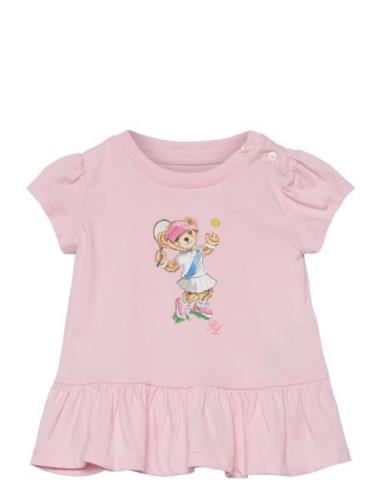 Polo Bear Cotton Jersey Peplum Tee Pink Ralph Lauren Baby