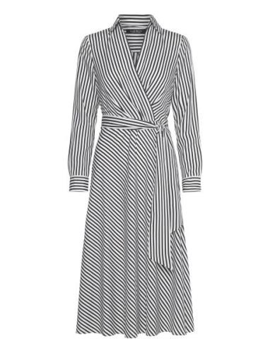 Striped Surplice Crepe Midi Dress Black Lauren Ralph Lauren