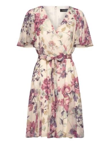 Floral Crinkle Georgette Surplice Dress Cream Lauren Ralph Lauren