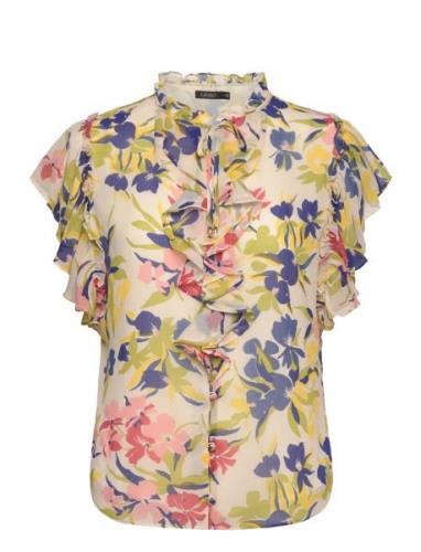 Floral Ruffle-Trim Georgette Blouse Patterned Lauren Ralph Lauren