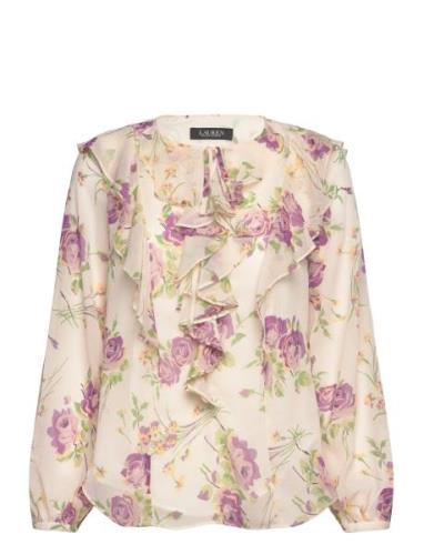 Floral Ruffle-Trim Georgette Blouse Cream Lauren Ralph Lauren