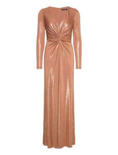 Twist-Front Foil-Print Jersey Gown Gold Lauren Ralph Lauren