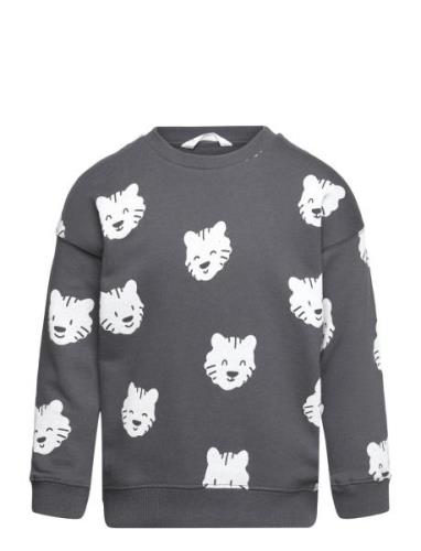 Tiger-Print Sweatshirt Grey Mango