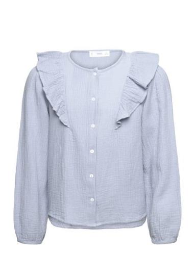 Cheesecloth Cotton Blouse Blue Mango