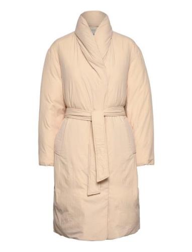 Recycled Down Wrap Puffer Coat Cream Calvin Klein