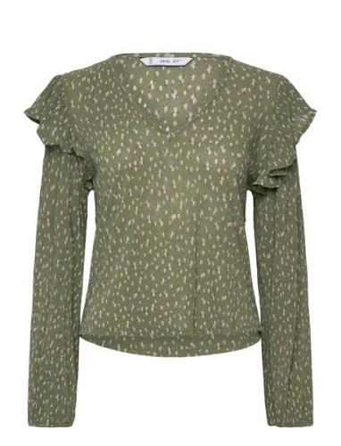 Ruffles Printed Blouse Green Mango