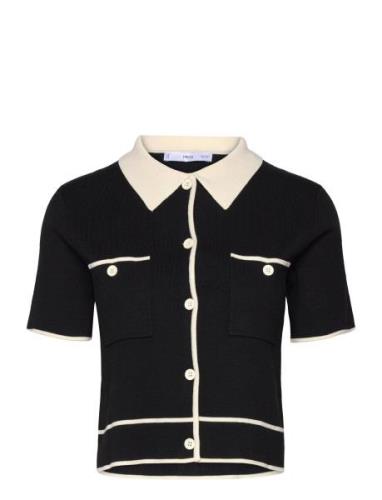 Short-Sleeved Cardigan With Contrasting Trims Black Mango