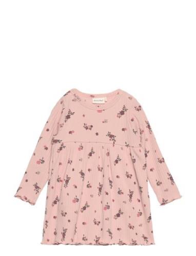 Dress Ls Aop Rib Pink Minymo