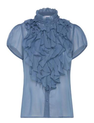 Liljasz Crinkle Ss Shirt Blue Saint Tropez