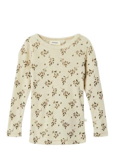 Nmfnimo Ls Slim Wo/Mo Top Aop Lil Beige Lil'Atelier