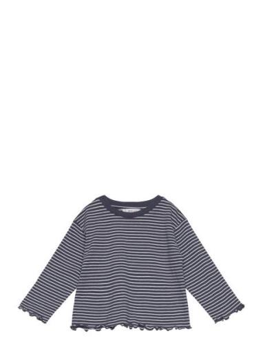 Striped Cotton T-Shirt Navy Mango